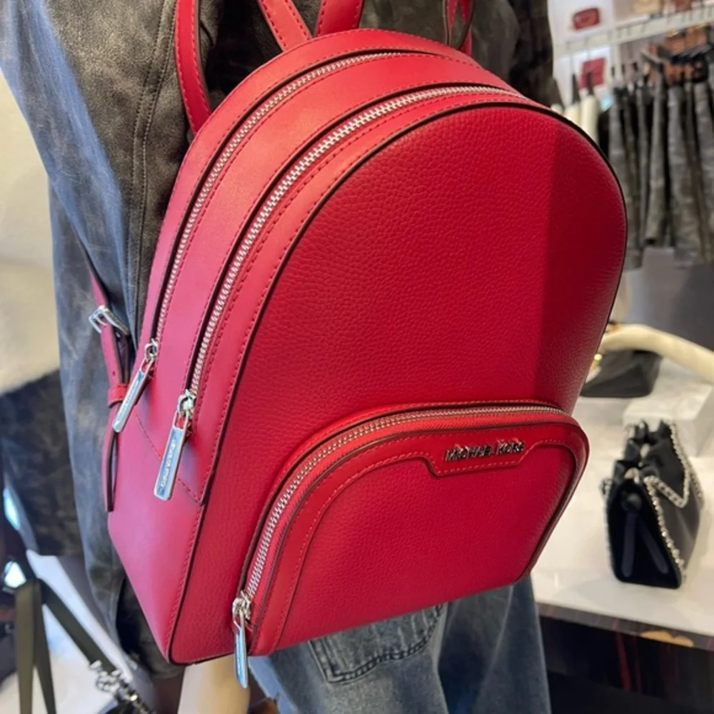 MICHAEL KORS Jaycee Md Zip Pocket Pebbled Leather Backpack Dark Raspberry NWT